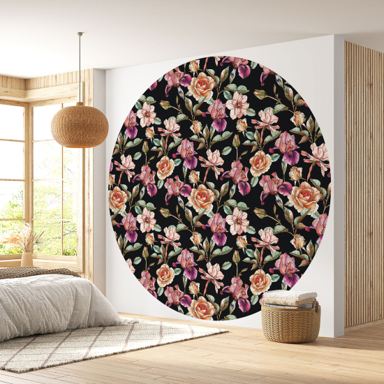 Round / Circle Wall Mural - Wallpaper - Floral pattern