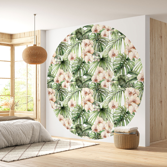 Round / Circle Wall Mural - Wallpaper - Floral pattern