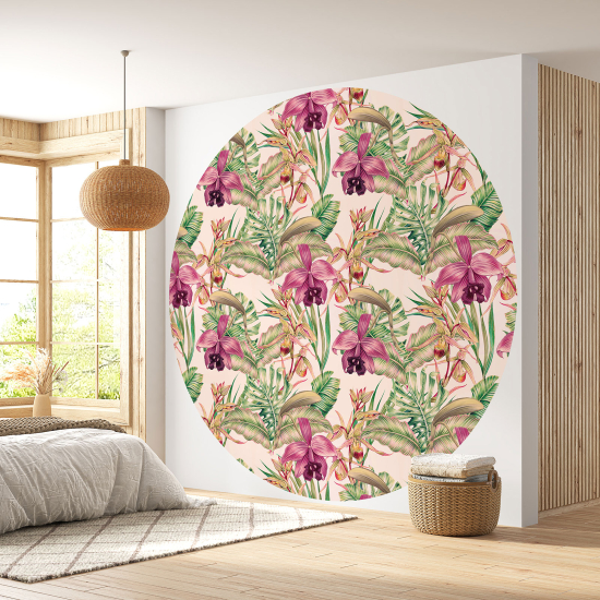 Round / Circle Wall Mural - Wallpaper - Floral pattern