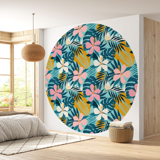 Round / Circle Wall Mural - Wallpaper - Floral pattern