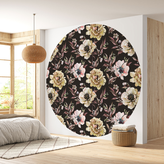 Round / Circle Wall Mural - Wallpaper - Floral pattern