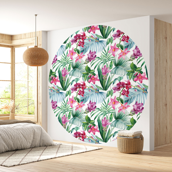 Round / Circle Wall Mural - Wallpaper - Floral pattern