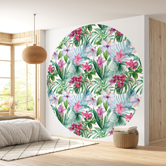 Round / Circle Wall Mural - Wallpaper - Floral pattern