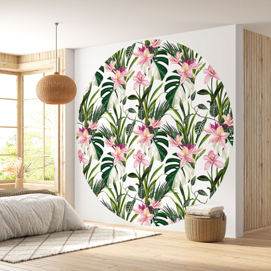 Round / Circle Wall Mural - Wallpaper - Floral pattern