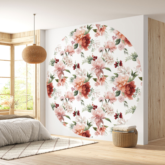 Round / Circle Wall Mural - Wallpaper - Floral pattern