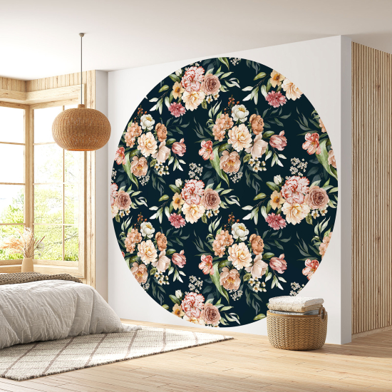 Round / Circle Wall Mural - Wallpaper - Floral pattern