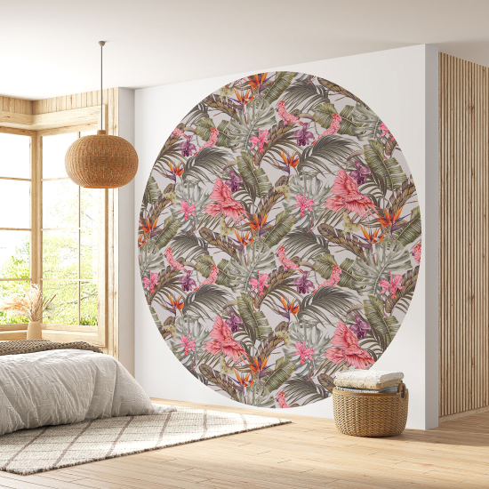 Round / Circle Wall Mural - Wallpaper - Floral pattern