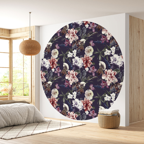 Round / Circle Wall Mural - Wallpaper - Floral pattern