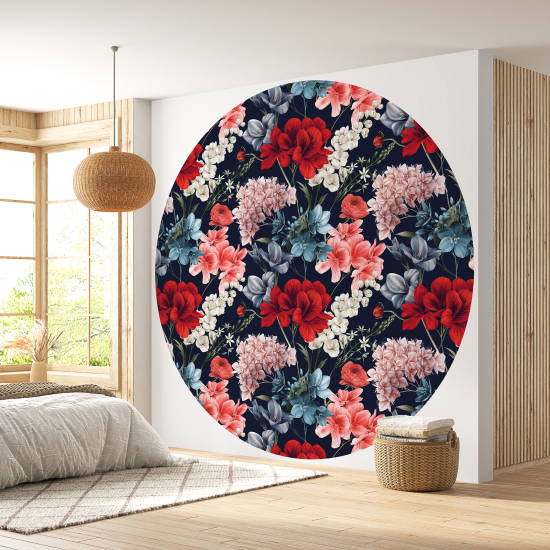 Round / Circle Wall Mural - Wallpaper - Floral pattern