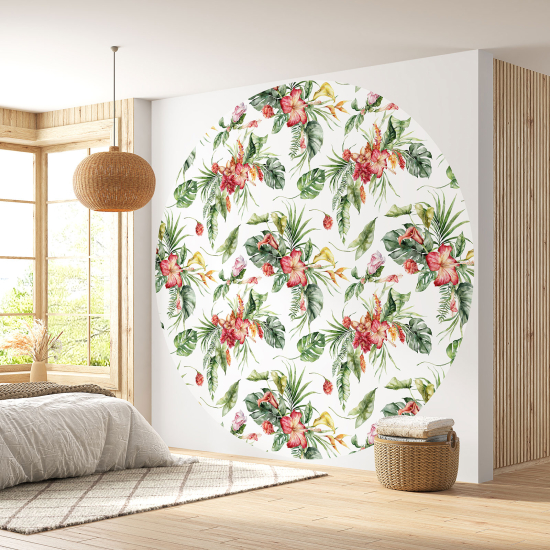 Round / Circle Wall Mural - Wallpaper - Floral pattern