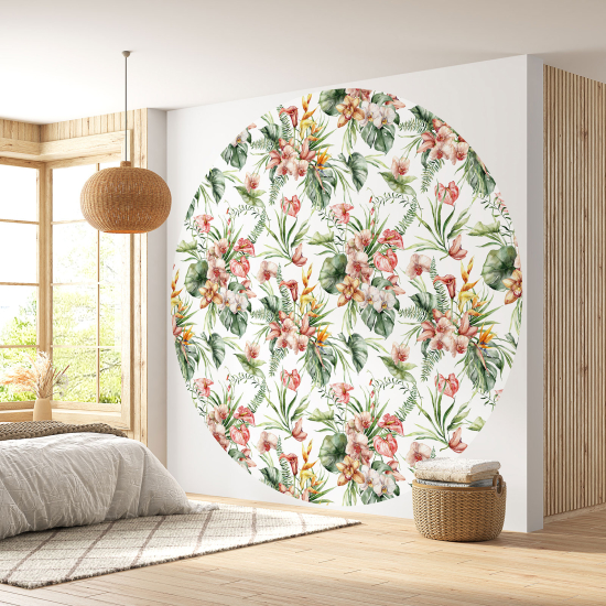 Round / Circle Wall Mural - Wallpaper - Floral pattern