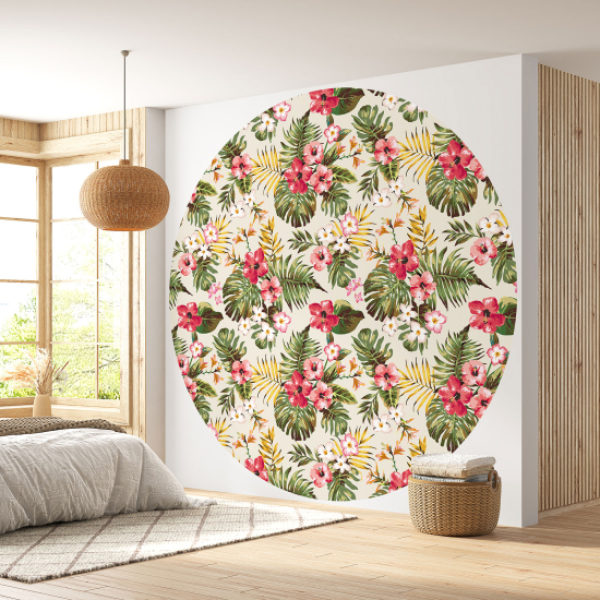 Round / Circle Wall Mural - Wallpaper - Floral pattern