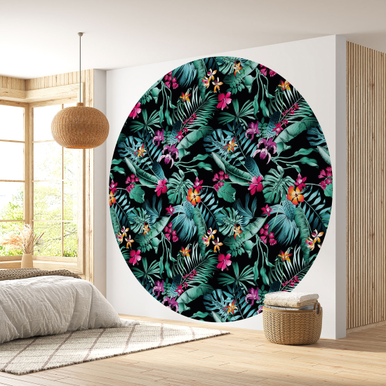 Round / Circle Wall Mural - Wallpaper - Floral pattern