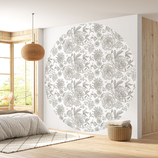 Round / Circle Wall Mural - Wallpaper - Floral pattern