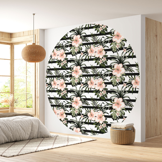 Round / Circle Wall Mural - Wallpaper - Floral pattern