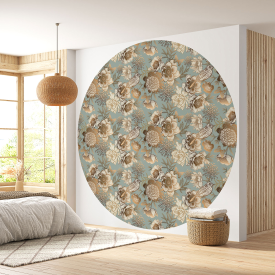 Round / Circle Wall Mural - Wallpaper - Floral pattern