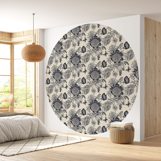 Round / Circle Wall Mural - Wallpaper - Floral pattern