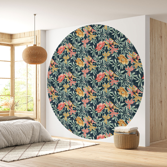 Round / Circle Wall Mural - Wallpaper - Floral pattern