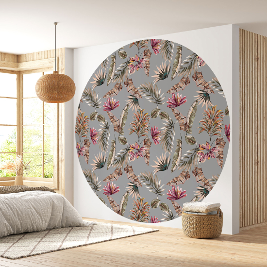 Round / Circle Wall Mural - Wallpaper - Floral pattern