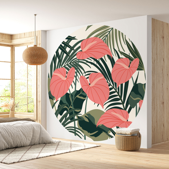 Round / Circle Wall Mural - Wallpaper - Floral pattern