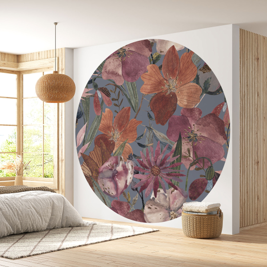 Round / Circle Wall Mural - Wallpaper - Floral pattern