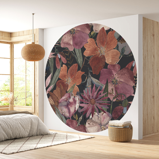 Round / Circle Wall Mural - Wallpaper - Floral pattern