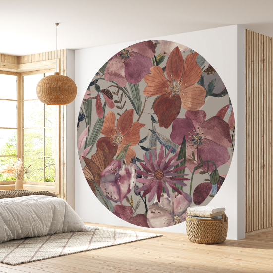 Round / Circle Wall Mural - Wallpaper - Floral pattern