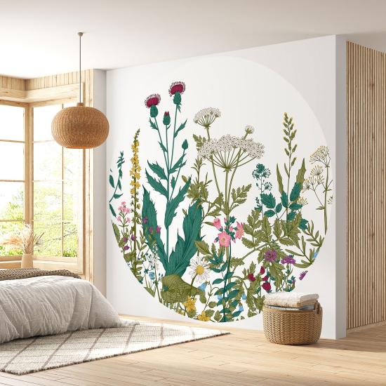 Round / Circle Wall Mural - Wallpaper - Floral pattern