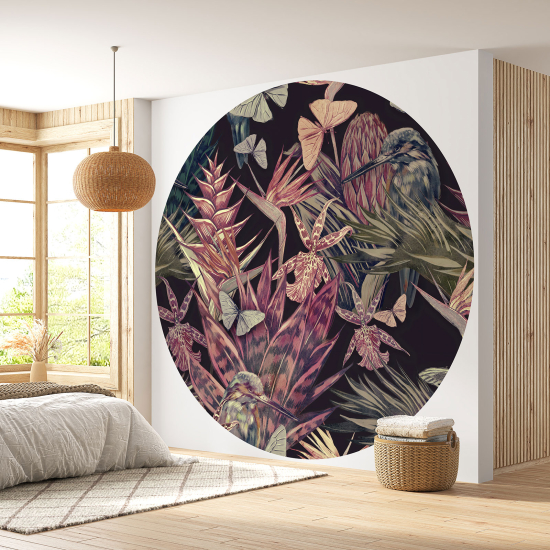 Round / Circle Wall Mural - Wallpaper - Floral pattern