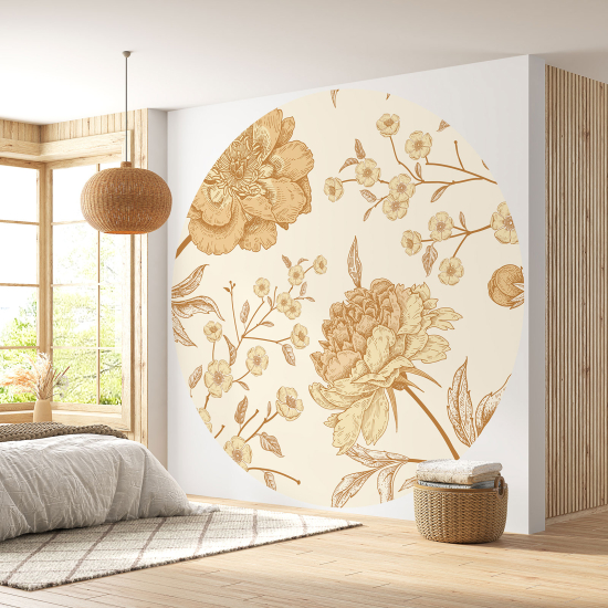 Round / Circle Wall Mural - Wallpaper - Floral pattern