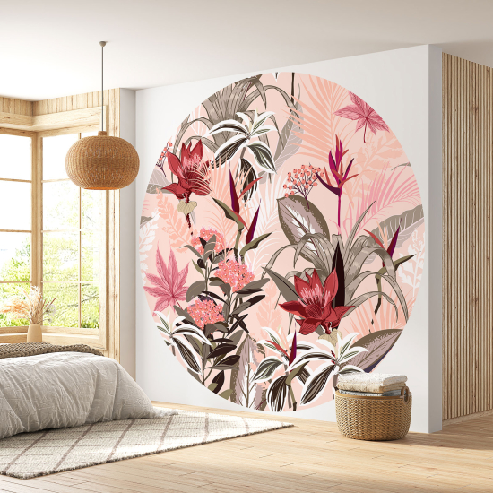 Round / Circle Wall Mural - Wallpaper - Floral pattern