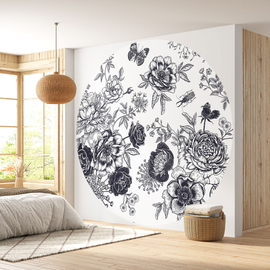 Round / Circle Wall Mural - Wallpaper - Floral pattern