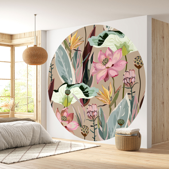 Round / Circle Wall Mural - Wallpaper - Floral pattern