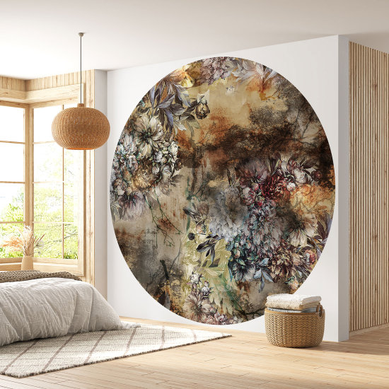 Round / Circle Wall Mural - Wallpaper - Floral pattern