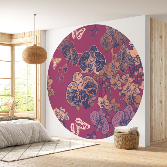 Round / Circle Wall Mural - Wallpaper - Floral pattern