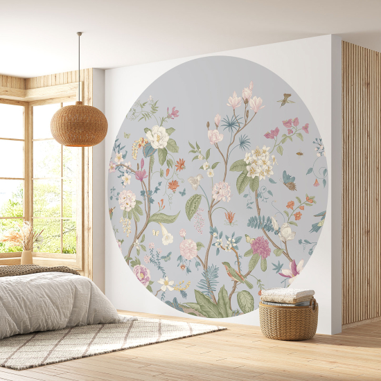 Round / Circle Wall Mural - Wallpaper - Floral pattern