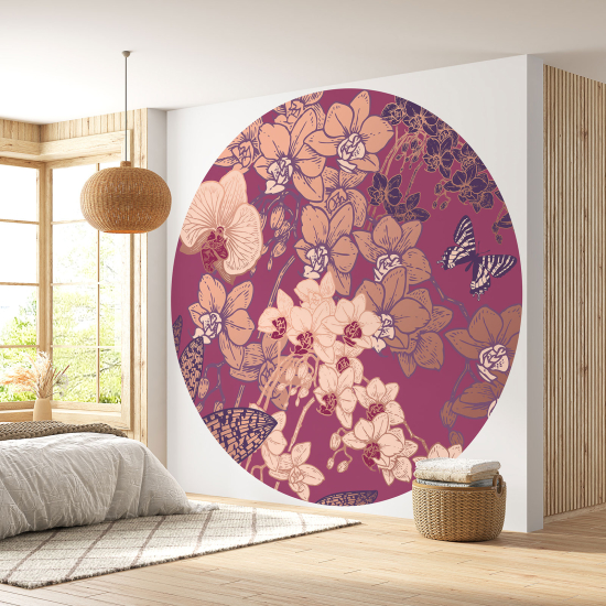 Round / Circle Wall Mural - Wallpaper - Floral pattern