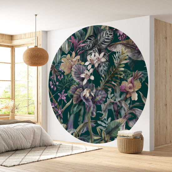 Round / Circle Wall Mural - Wallpaper - Floral pattern