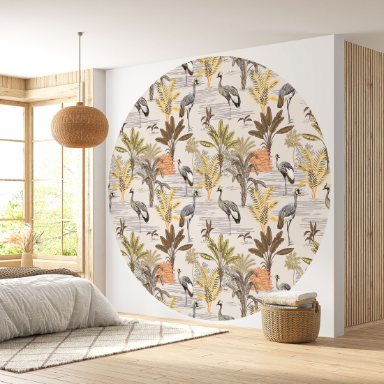 Round / Circle Wall Mural - Wallpaper - Flowers Birds