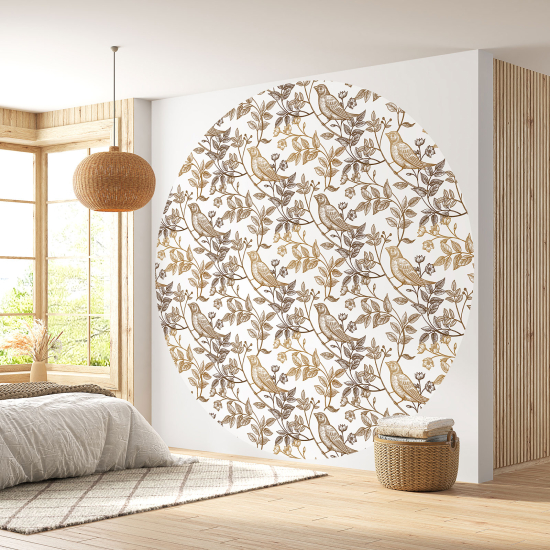 Round / Circle Wall Mural - Wallpaper - Flowers Birds