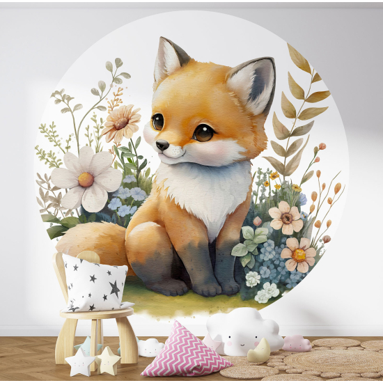 Round / Circle Wall Mural - Wallpaper for Kids - Baby Fox