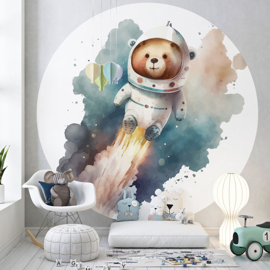 Round / Circle Wall Mural - Wallpaper for Kids - Cosmonaut Bear