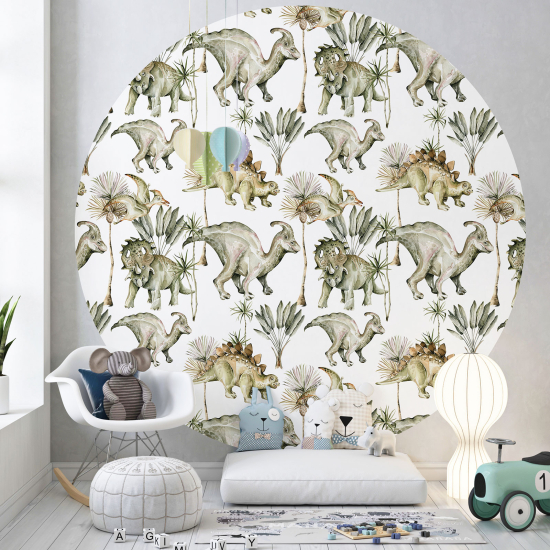 Round / Circle Wall Mural - Wallpaper for Kids - Dinosaurs