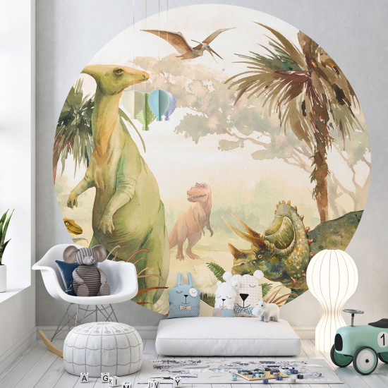 Round / Circle Wall Mural - Wallpaper for Kids - Dinosaurs