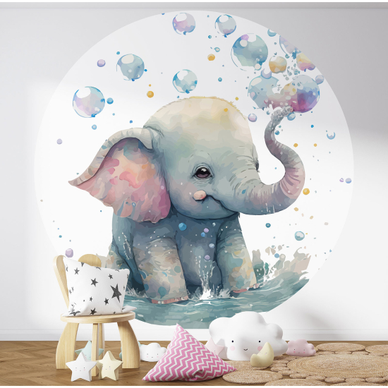 Round / Circle Wall Mural - Wallpaper for Kids - Elephant