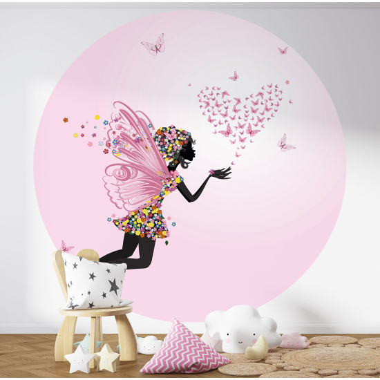 Round / Circle Wall Mural - Wallpaper for Kids - Fairy heart