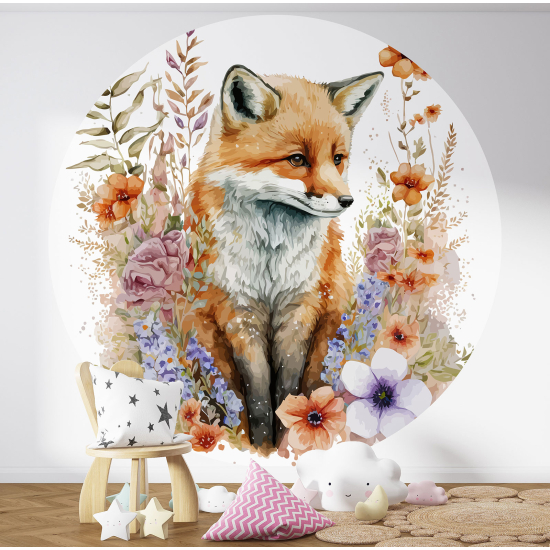 Round / Circle Wall Mural - Wallpaper for Kids - Fox