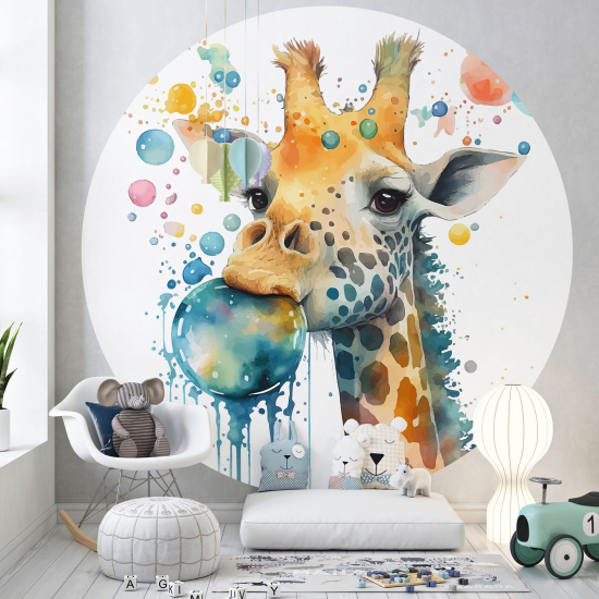 Round / Circle Wall Mural - Wallpaper for Kids - Giraffe