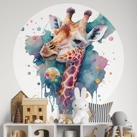 Round / Circle Wall Mural - Wallpaper for Kids - Giraffe