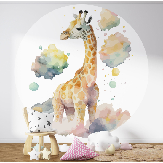 Round / Circle Wall Mural - Wallpaper for Kids - Giraffe